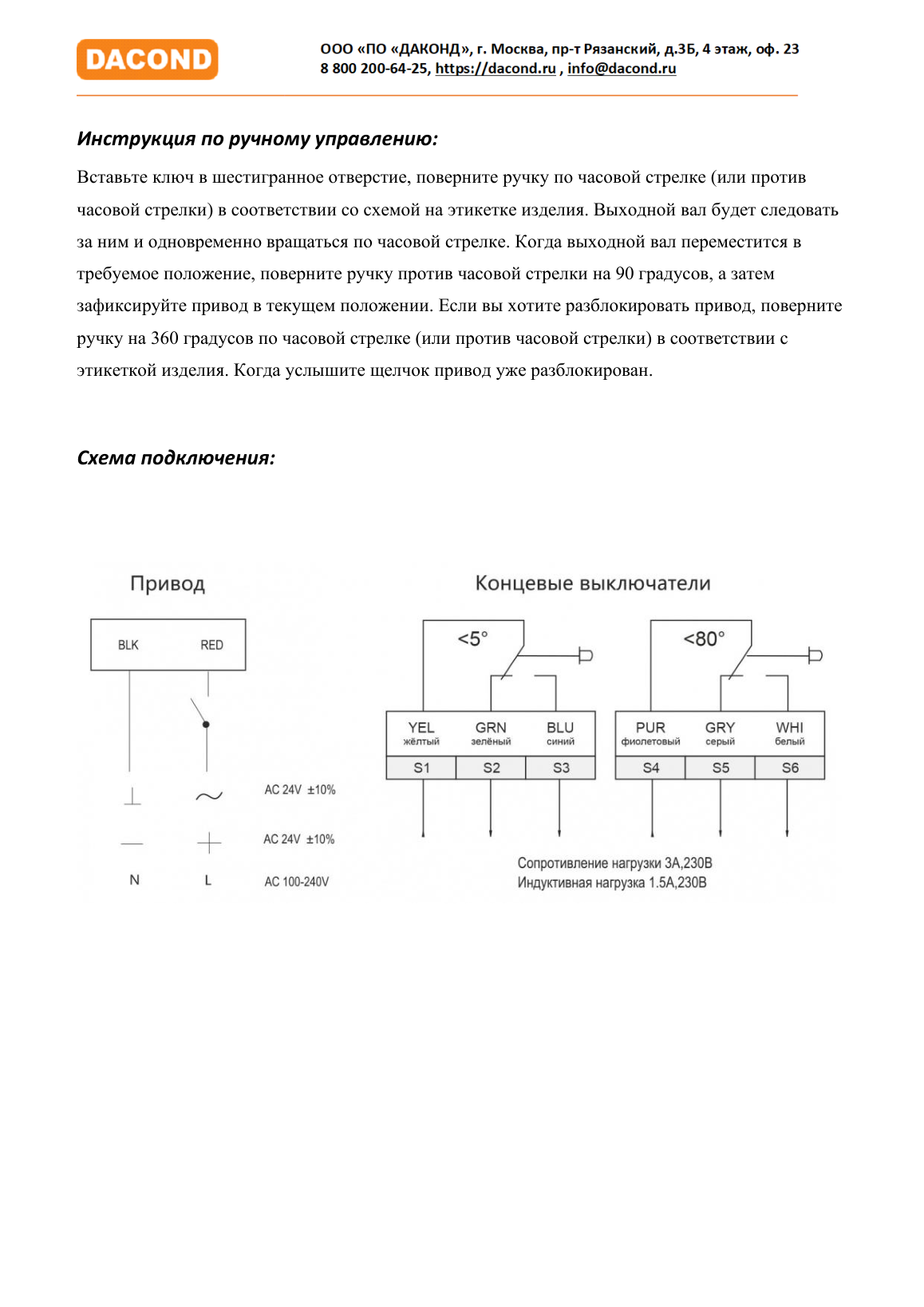 Электропривод DACOND DAC-BLF230-05 (5 Н·м, 230 В, для ОЗК, с пружиной)